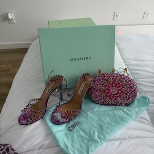 Aquazzura Pink Purple Strappy Heels selling as a package with a matching purse